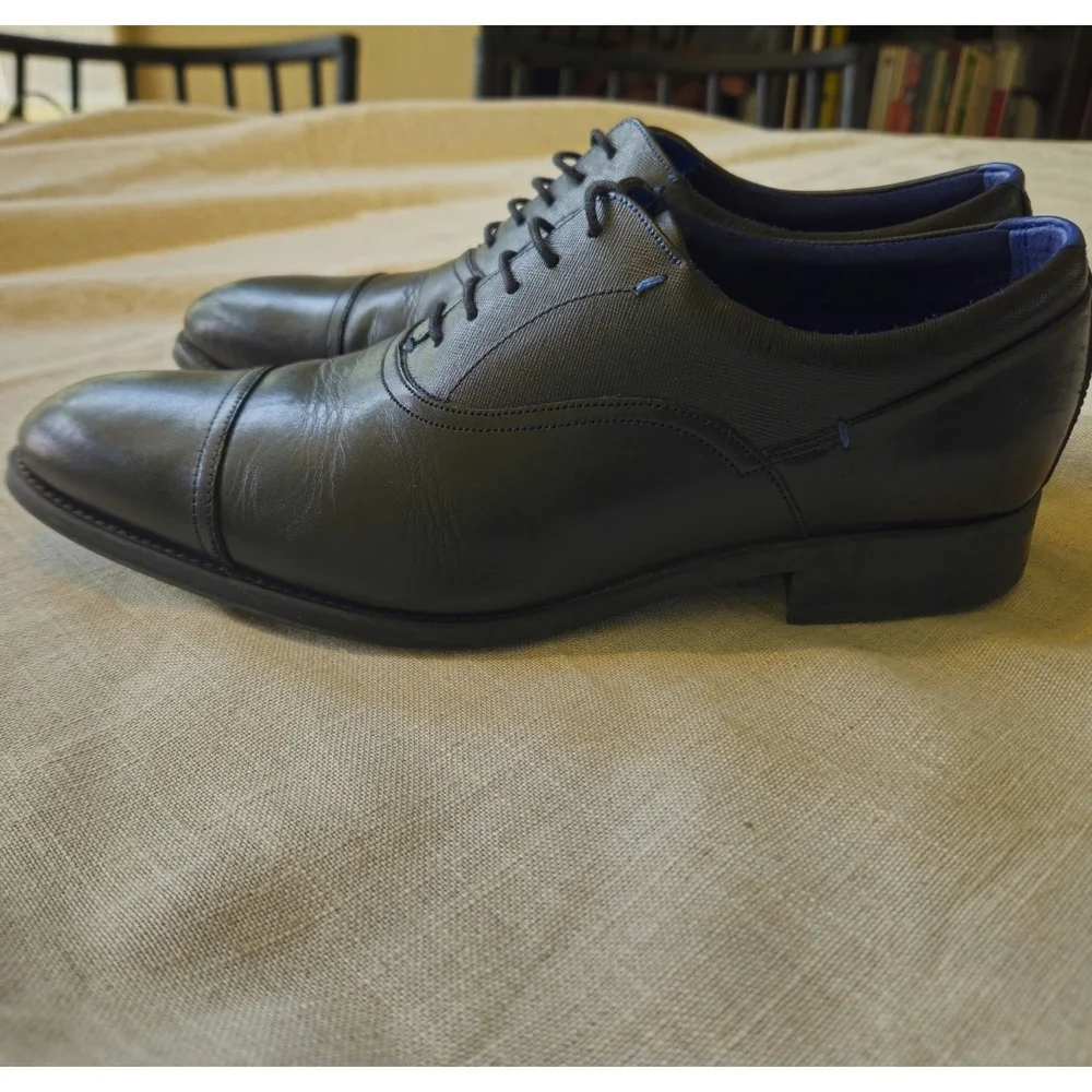 Ted Baker Fhares Oxford Cap Toe Lace Up Black Leather Men's Dress‎ Shoes US 10.5